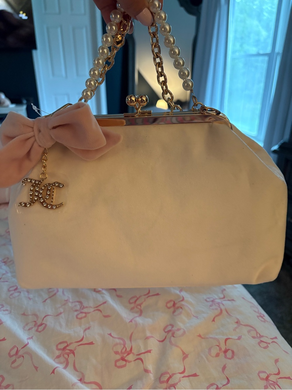 Juicy Couture Blush Pearl-Handled Satchel with Bow Charm